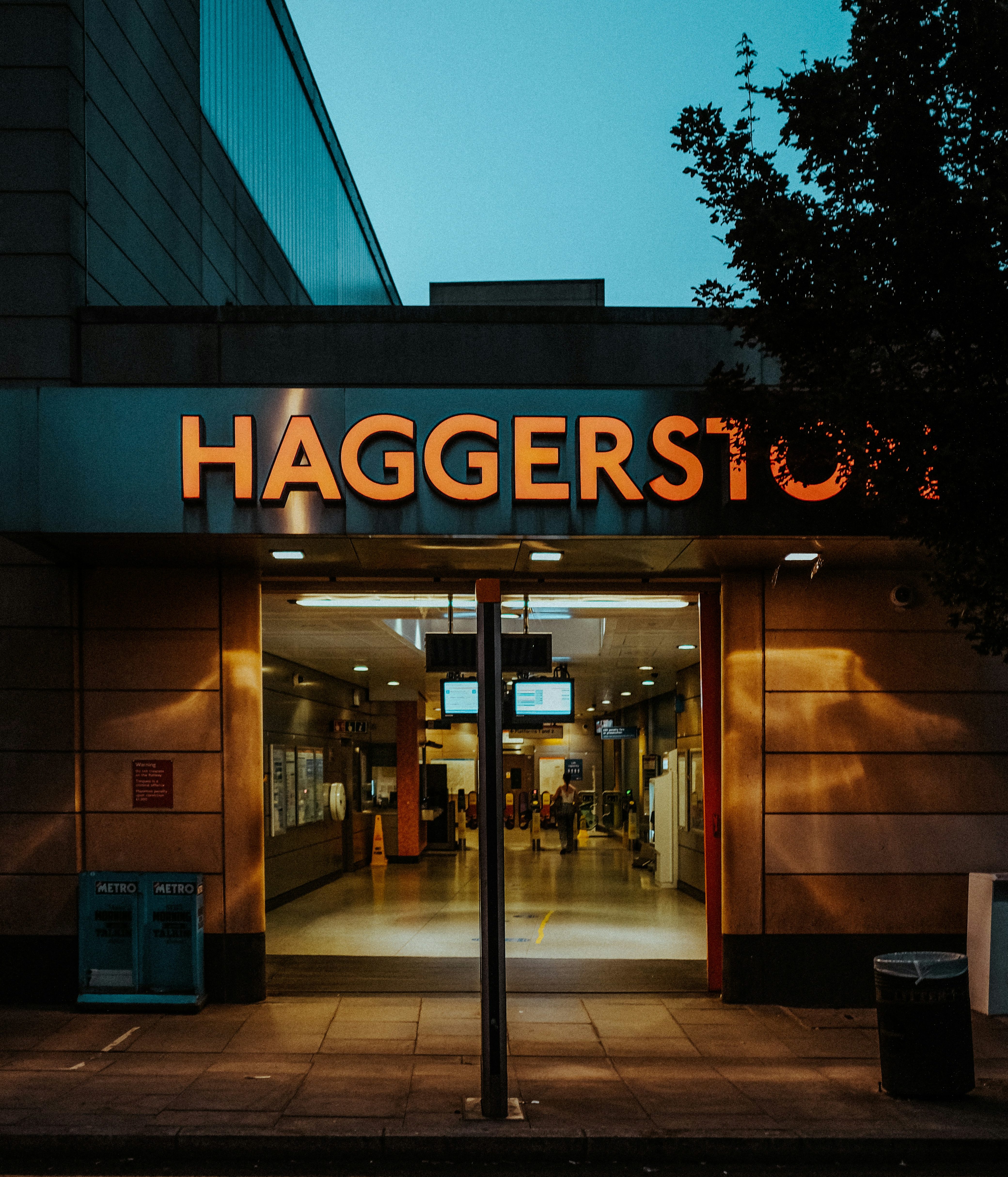 photograph of Haggerston tube station in the dark.