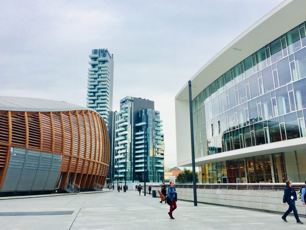 Photo of a cosmopolitan area with office blocks.